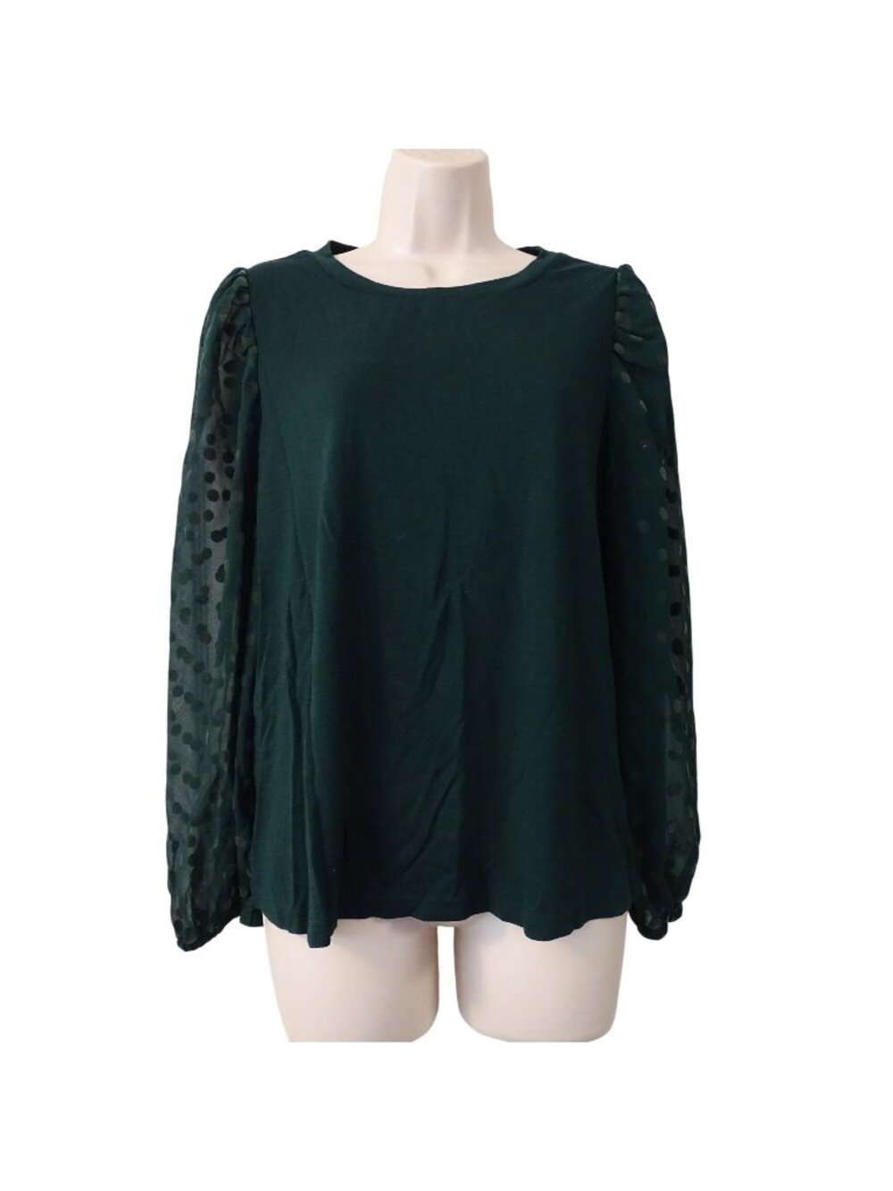 LOFT Green Long Sleeve Textured Polka Dot Knit Top Women Size L Holiday Office